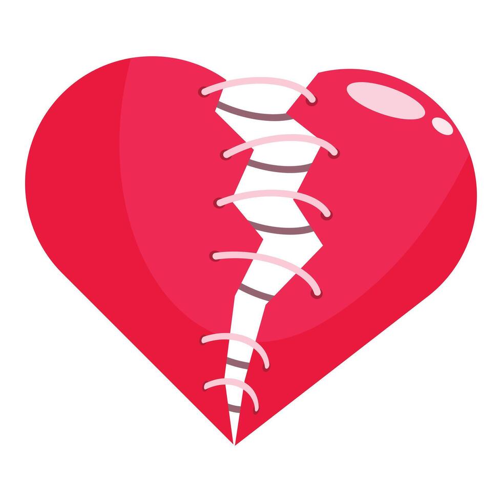 Red broken heart being sewn together with white thread vector