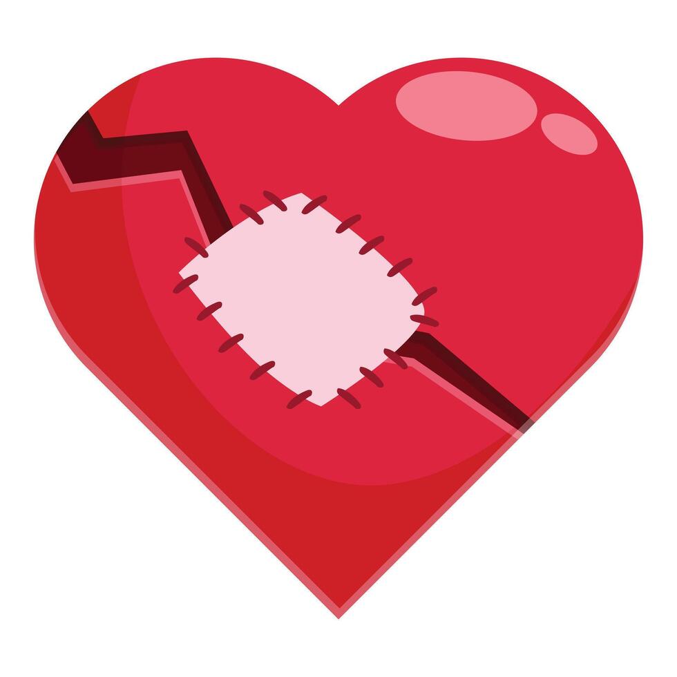 Red broken heart with patch trying to heal from breakup vector