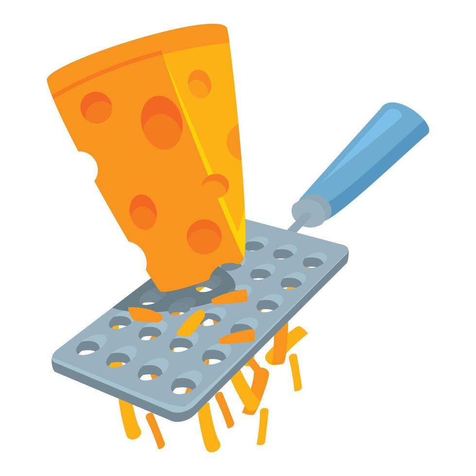 Grating big piece of cheese with metal grater vector