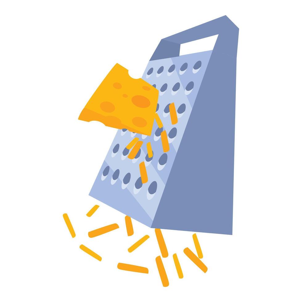 Cheese grater slicing cheese into small pieces vector