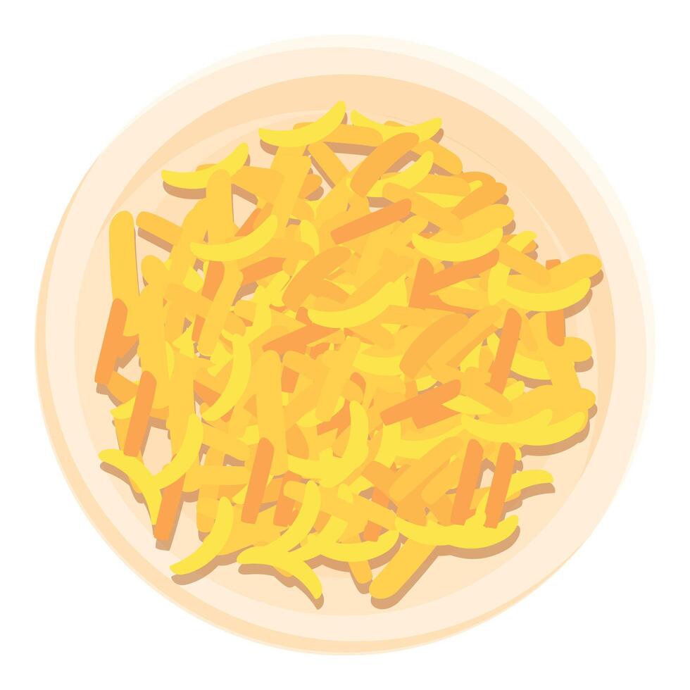 Plate with grated cheese lying on plate vector