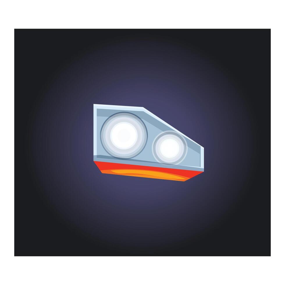 Modern car headlight shining in darkness, vehicle lighting system vector