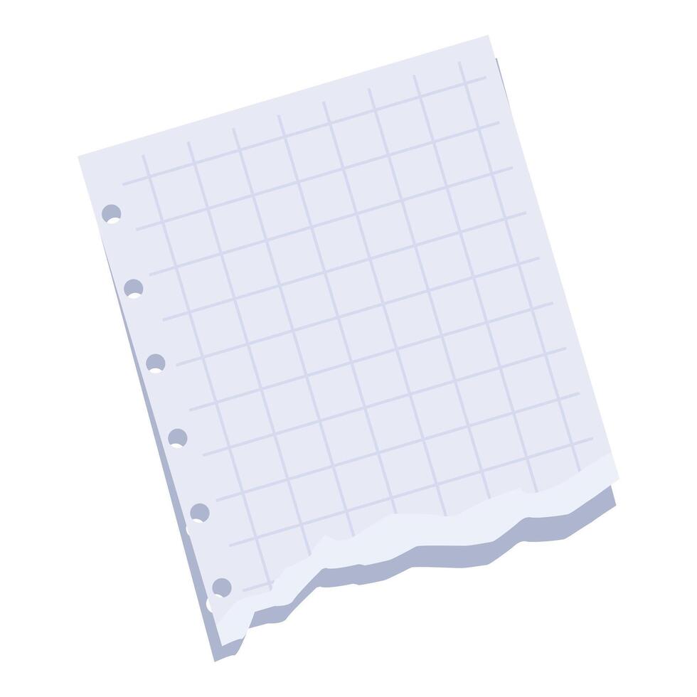 Blank torn squared paper sheet is folded on white background vector
