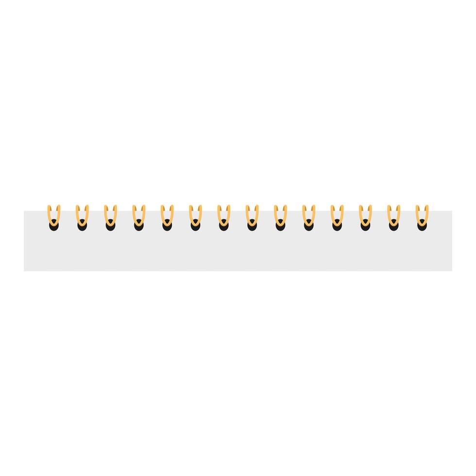Golden binding metal rings on white paper creating a horizontal line vector