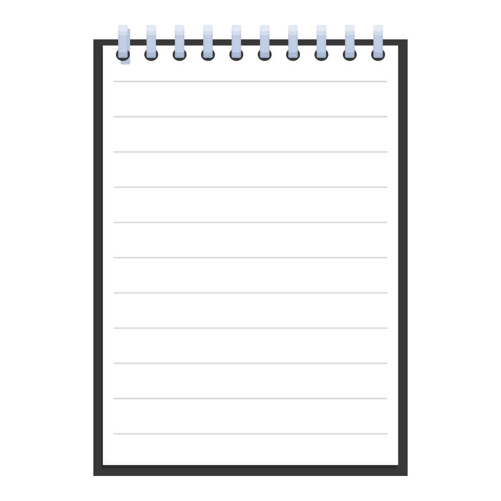Blank notepad with spiral binding showing empty lines for writing vector