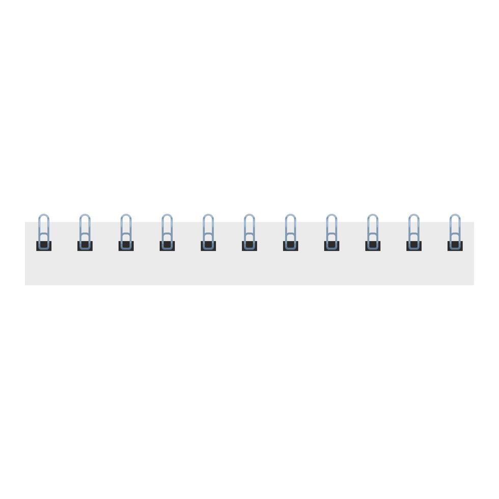 Row of binder clips holding white paper on white background vector