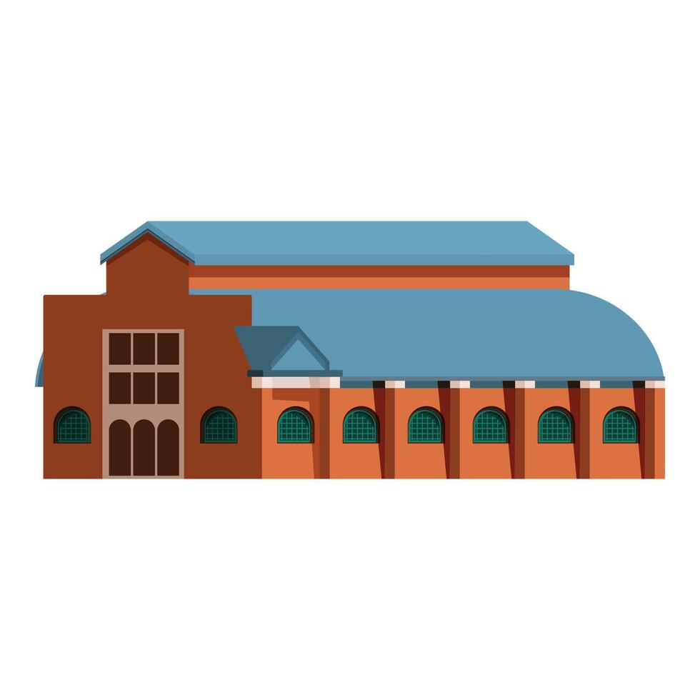 Large brick building with arched windows and blue roof vector