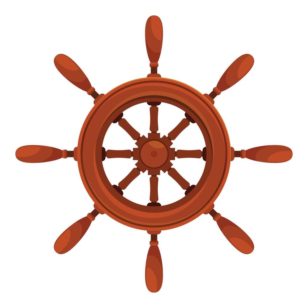 Wooden ship steering wheel guiding vessel through open waters vector