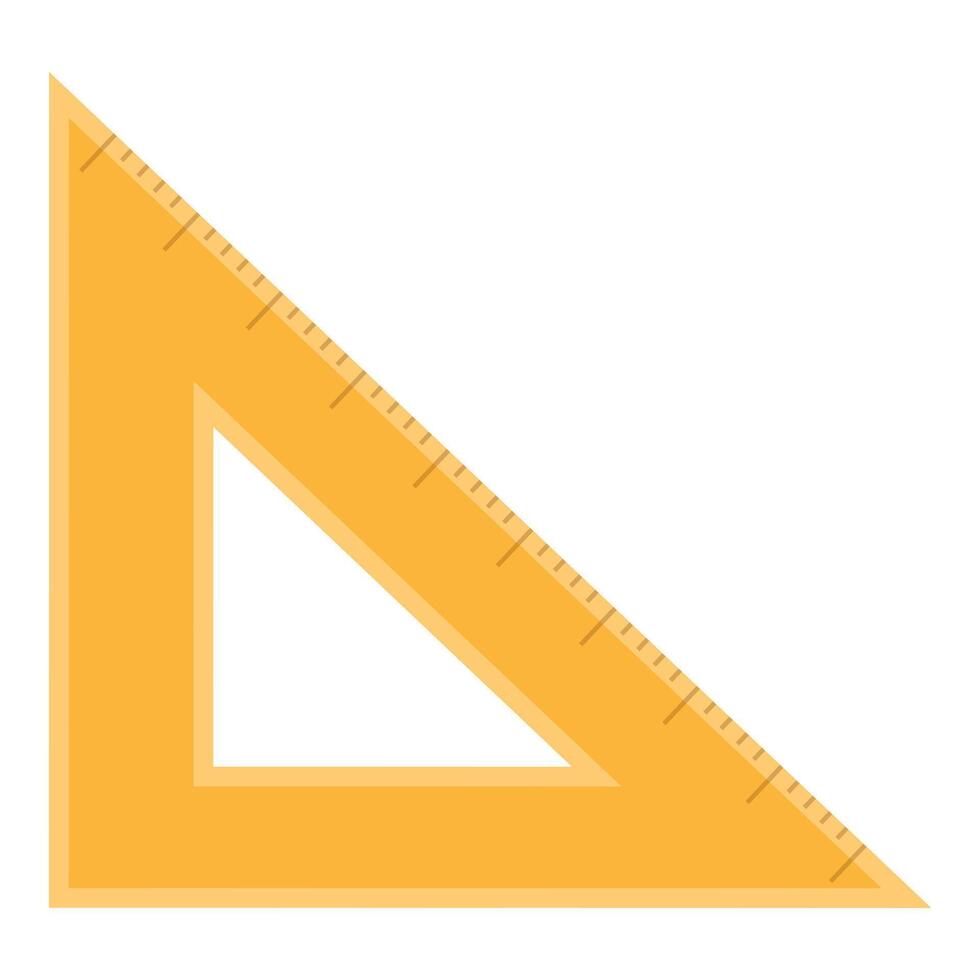 Yellow wooden triangle ruler measuring length vector