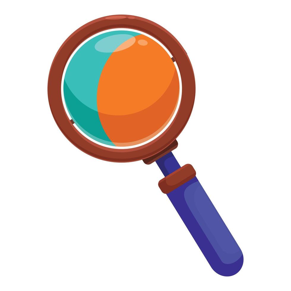 Magnifying glass showing orange and blue pie chart representing market analysis vector