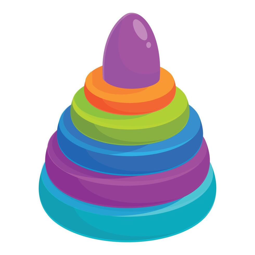 Colorful pyramid toy stacking rings with purple top vector
