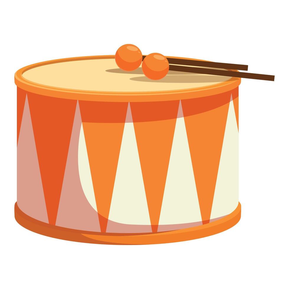 Orange and white drum with drumsticks lying on top vector