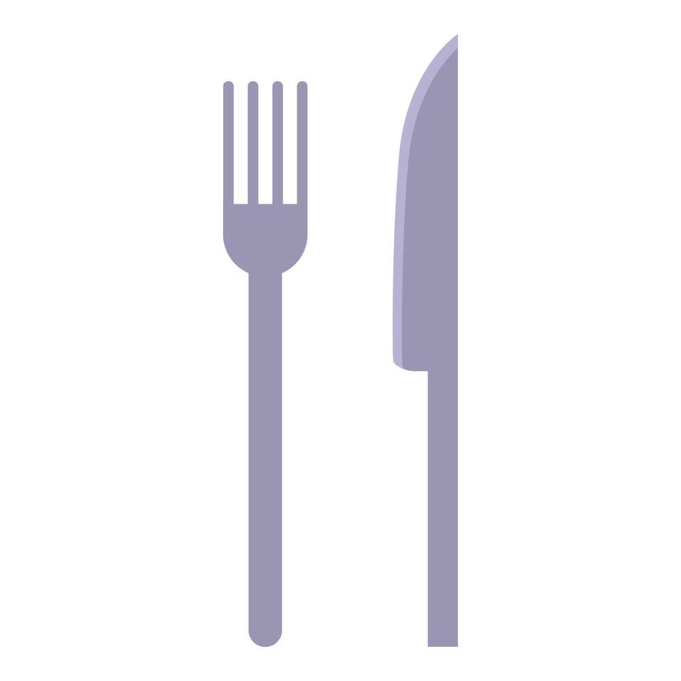 Minimalist purple fork and knife representing eating utensils vector