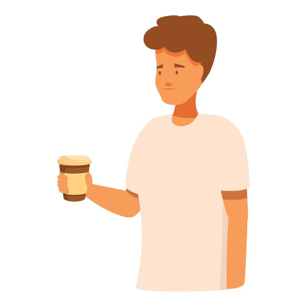 Young man is holding a paper coffee cup vector