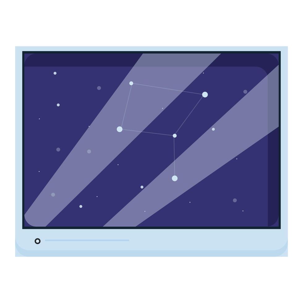 Computer monitor showing constellation stars in night sky astronomy background vector