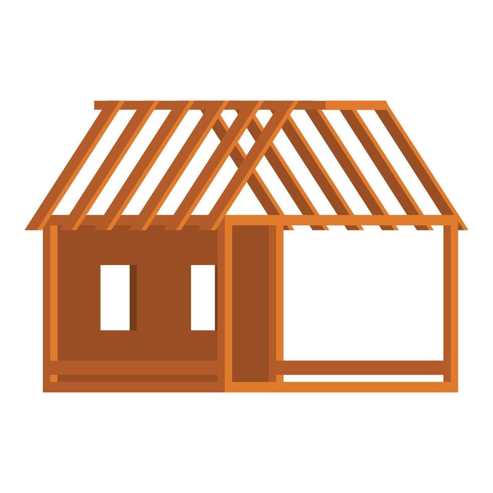Wooden house frame being constructed with timber beams vector
