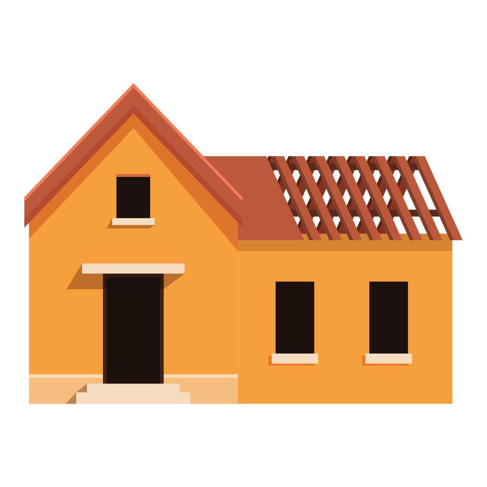 Yellow house being built with exposed roof trusses vector