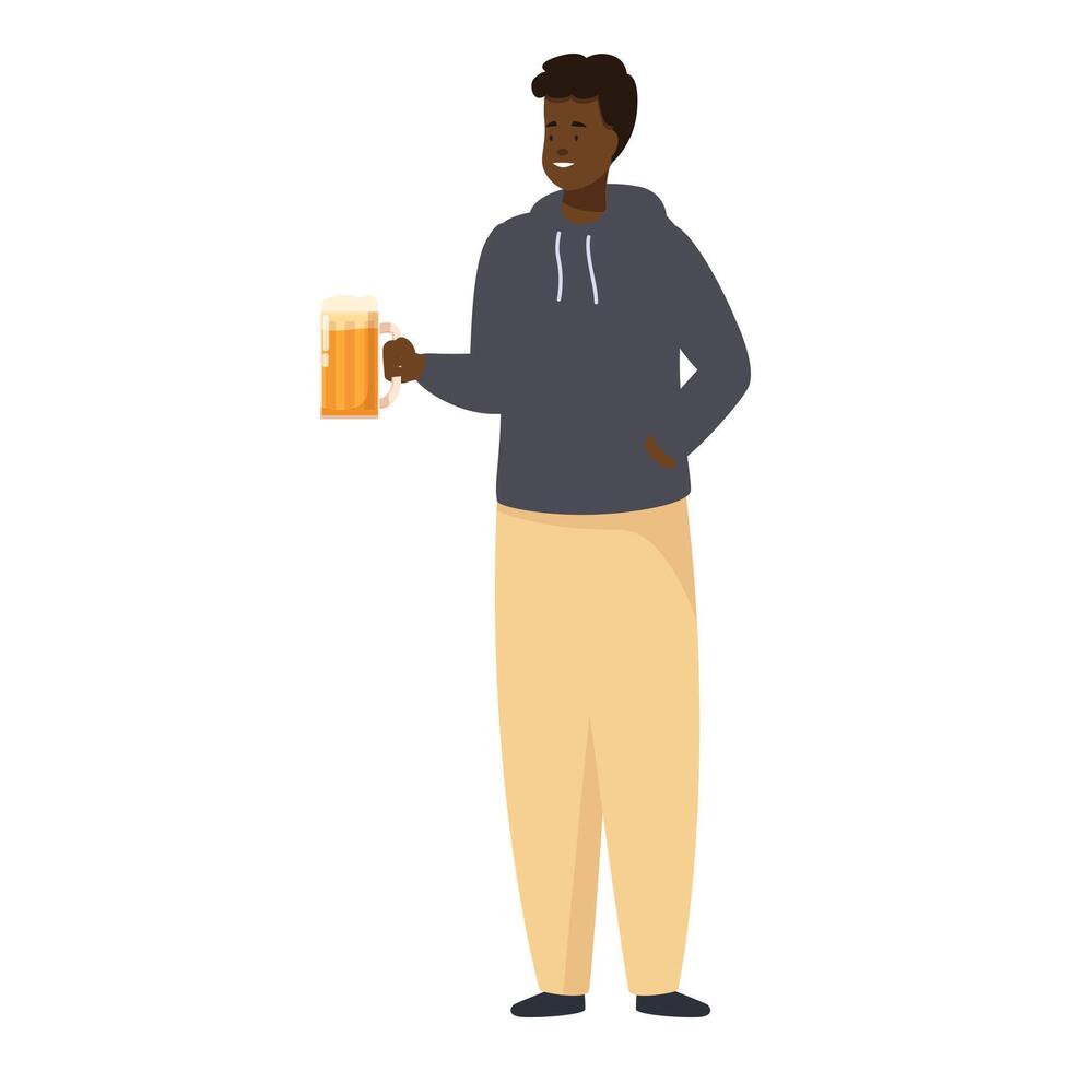 Young man holding a beer mug, enjoying a refreshing drink vector
