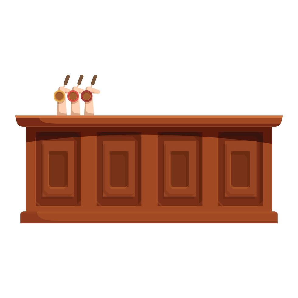 Wooden bar counter with beer taps standing on white background vector