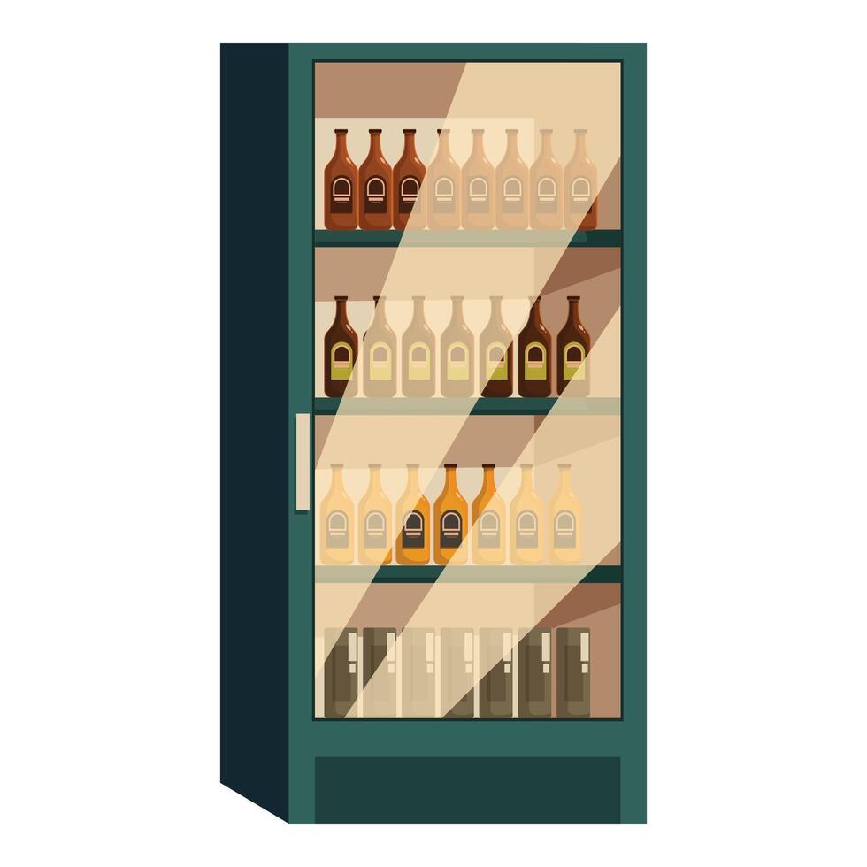 Commercial refrigerator displaying alcoholic beverages in bottles vector