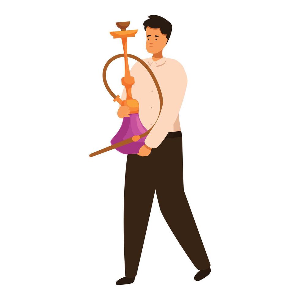 Waiter holding hookah pipe walking to another table vector