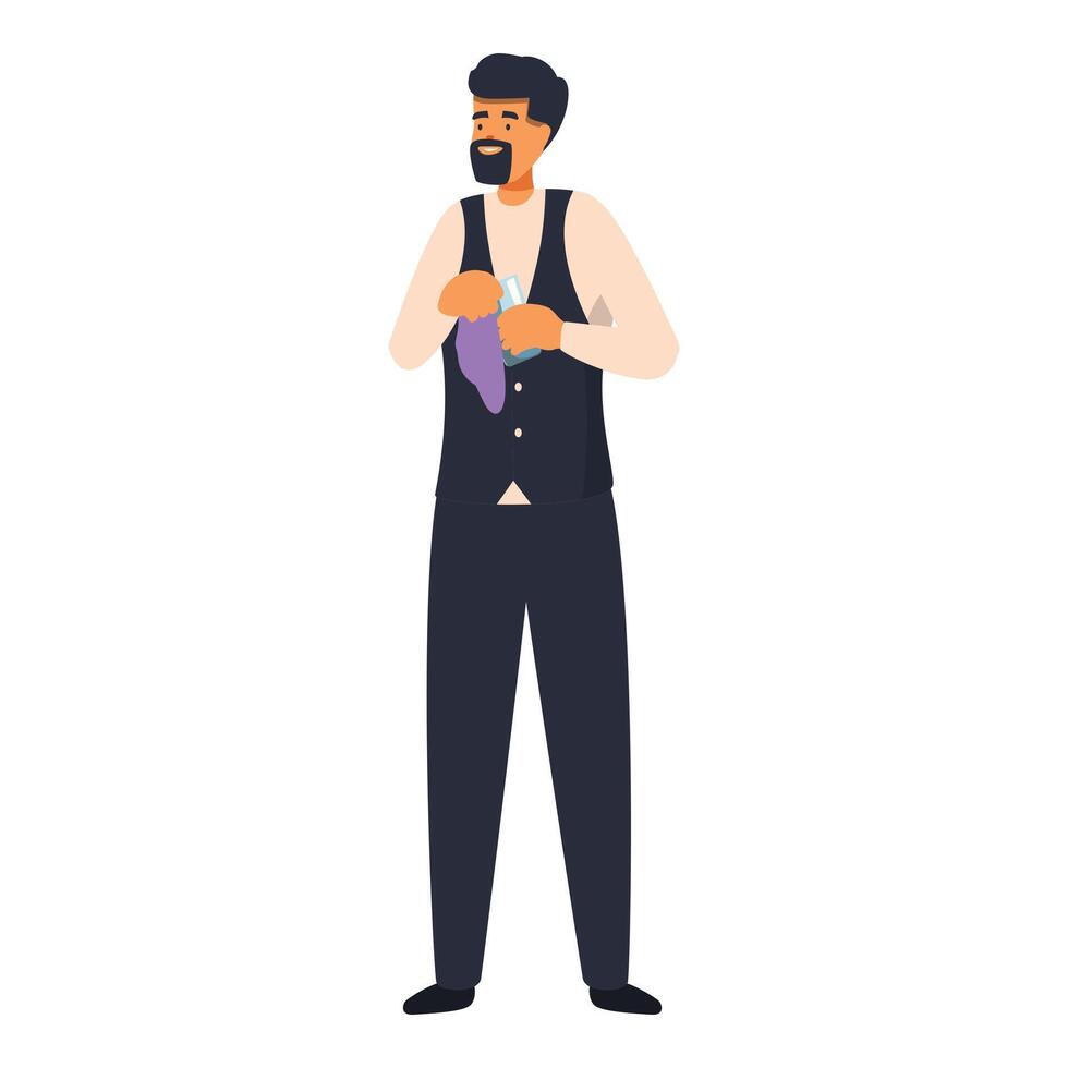 Professional waiter folding a napkin before service in a restaurant vector