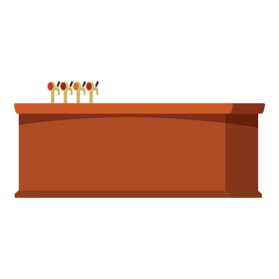 Wooden bar counter with beer taps standing in pub vector