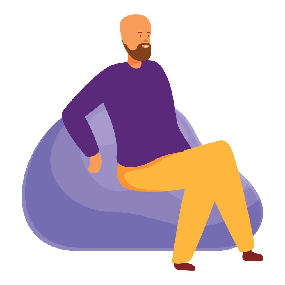 Bearded man relaxing on purple beanbag chair vector