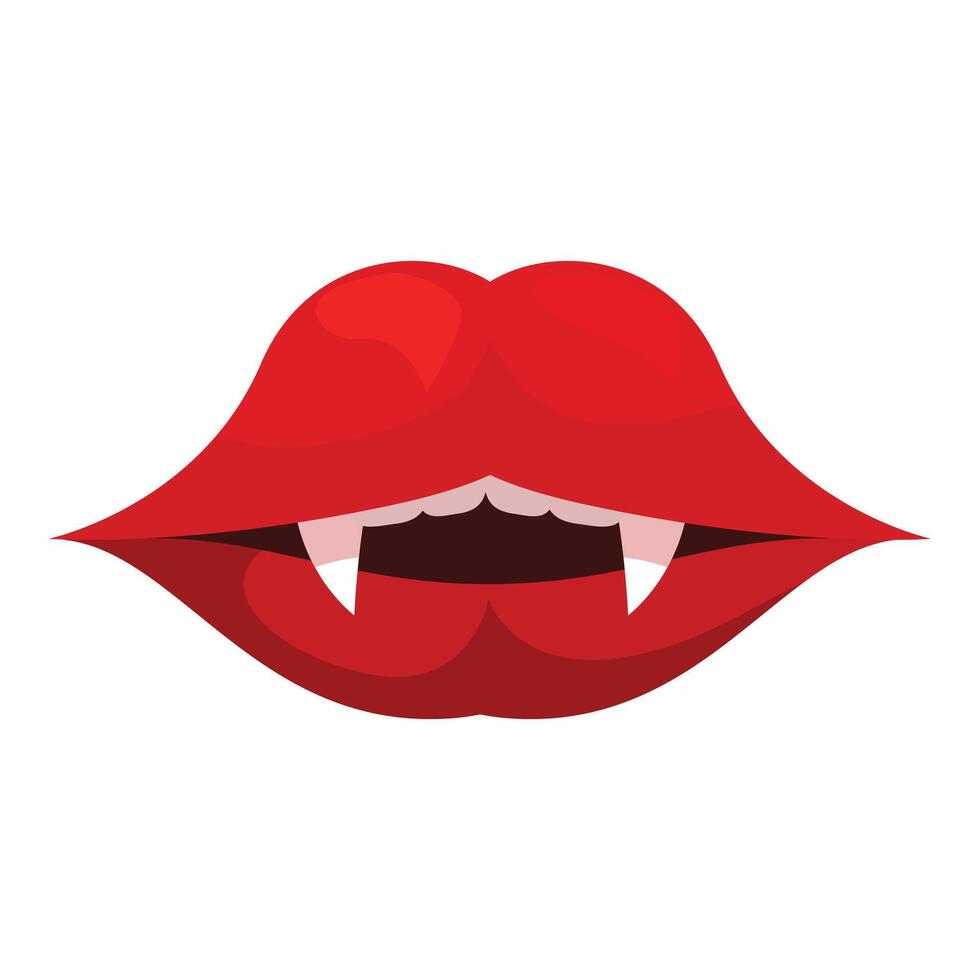 Red lips showing fangs biting down cartoon style vector