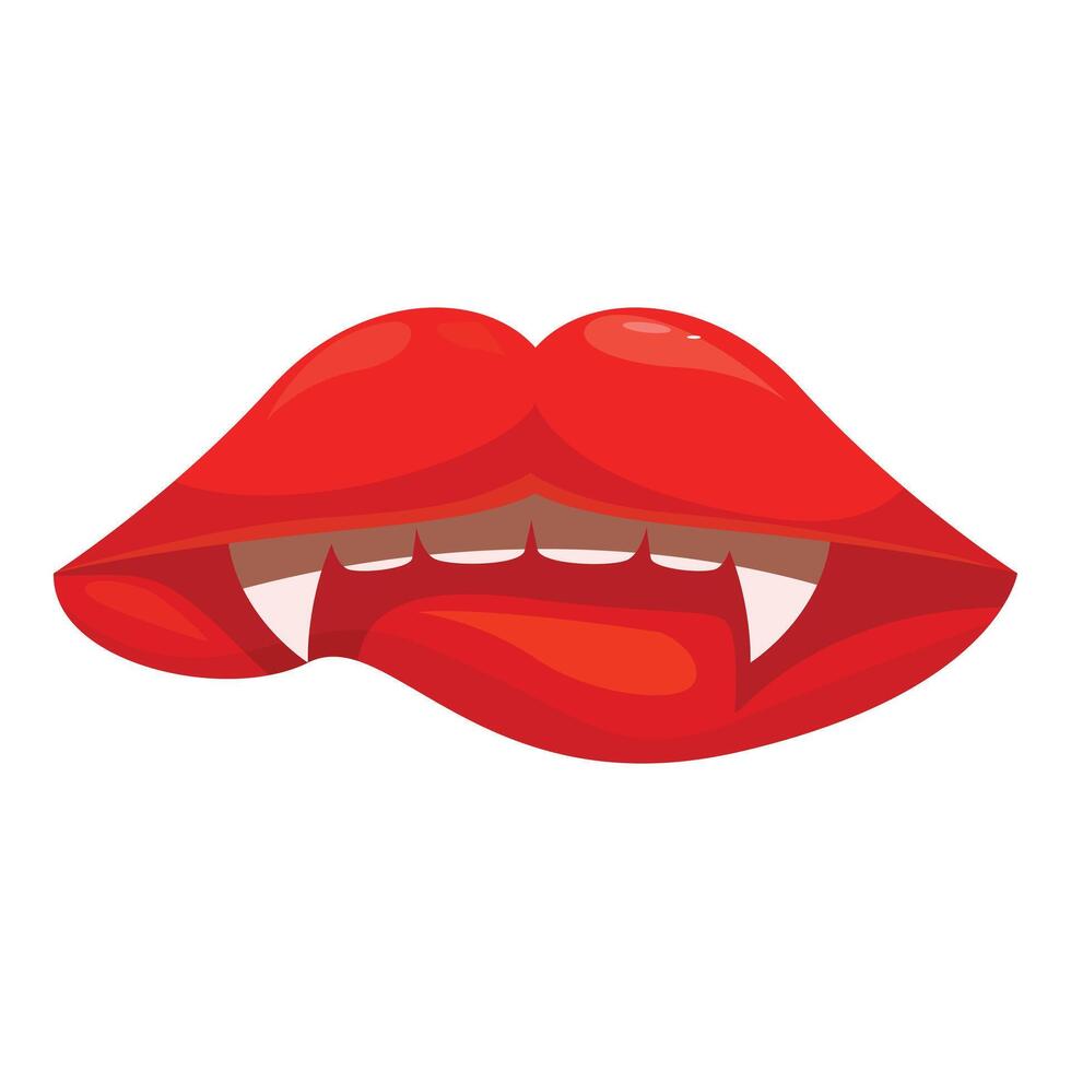 Red vampire lips showing fangs biting lip cartoon style vector