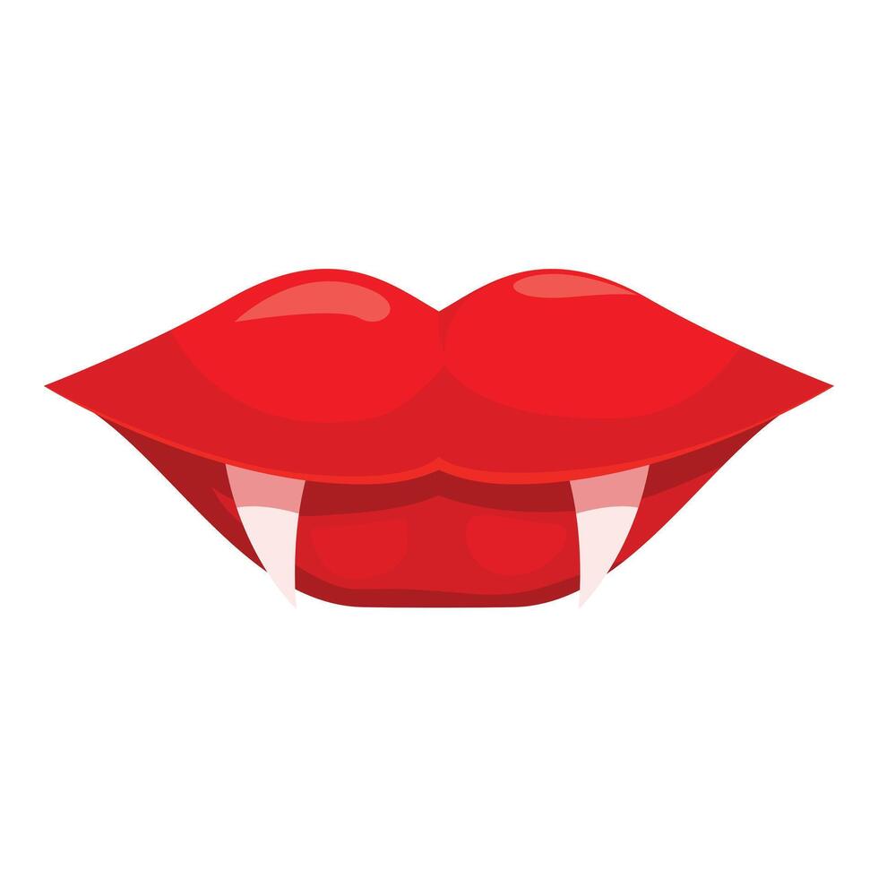 Red vampire lips are showing fangs vector