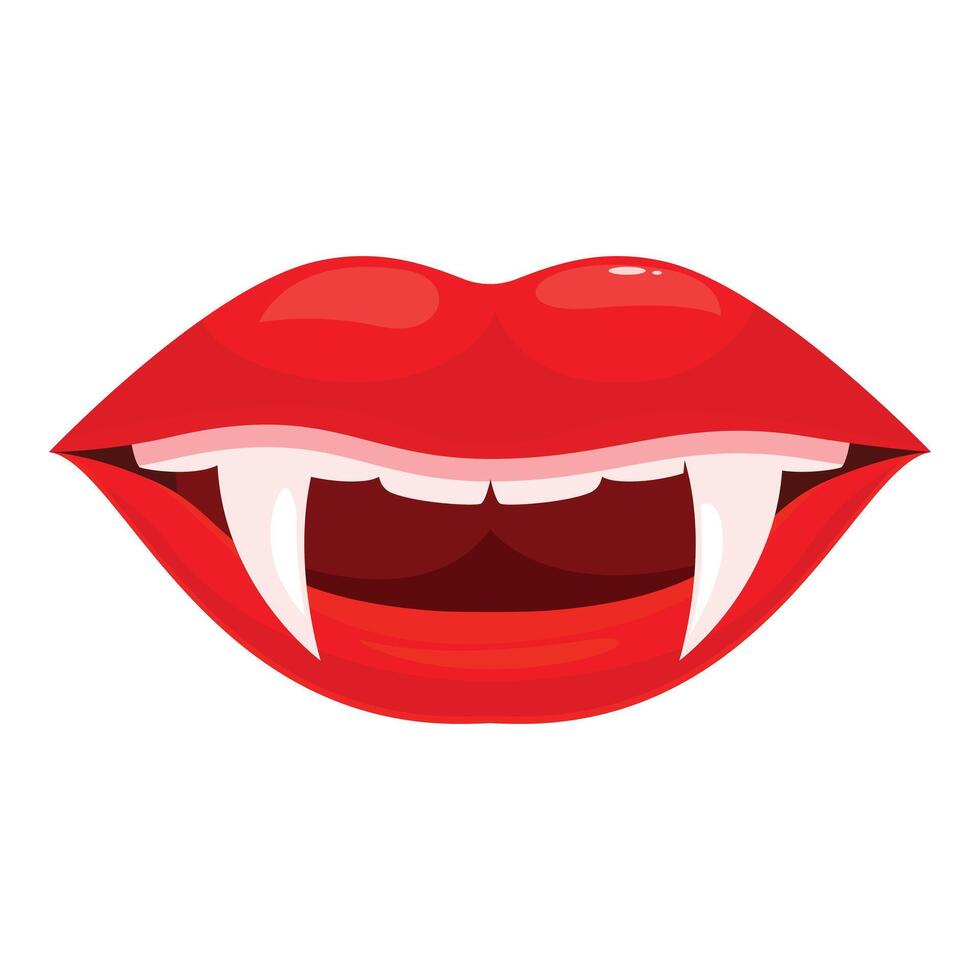 Red vampire lips showing fangs on white background vector