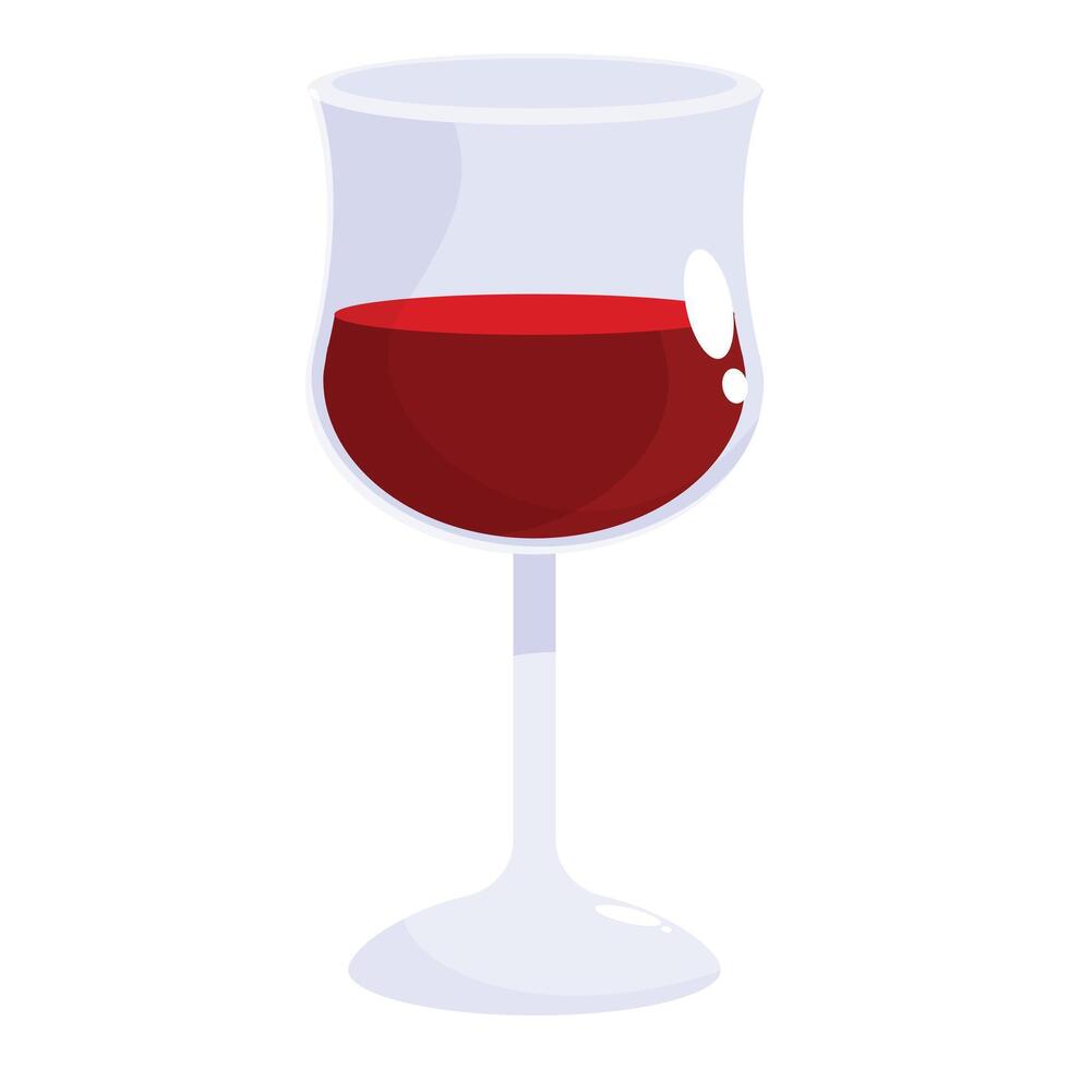 Wine glass containing red wine standing upright on white background vector