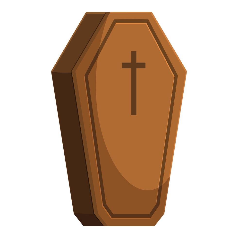 Wooden coffin with cross standing upright vector