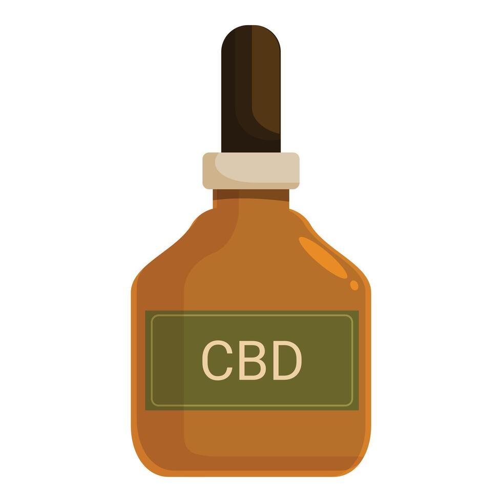 Glass dropper bottle containing cbd oil with green label vector