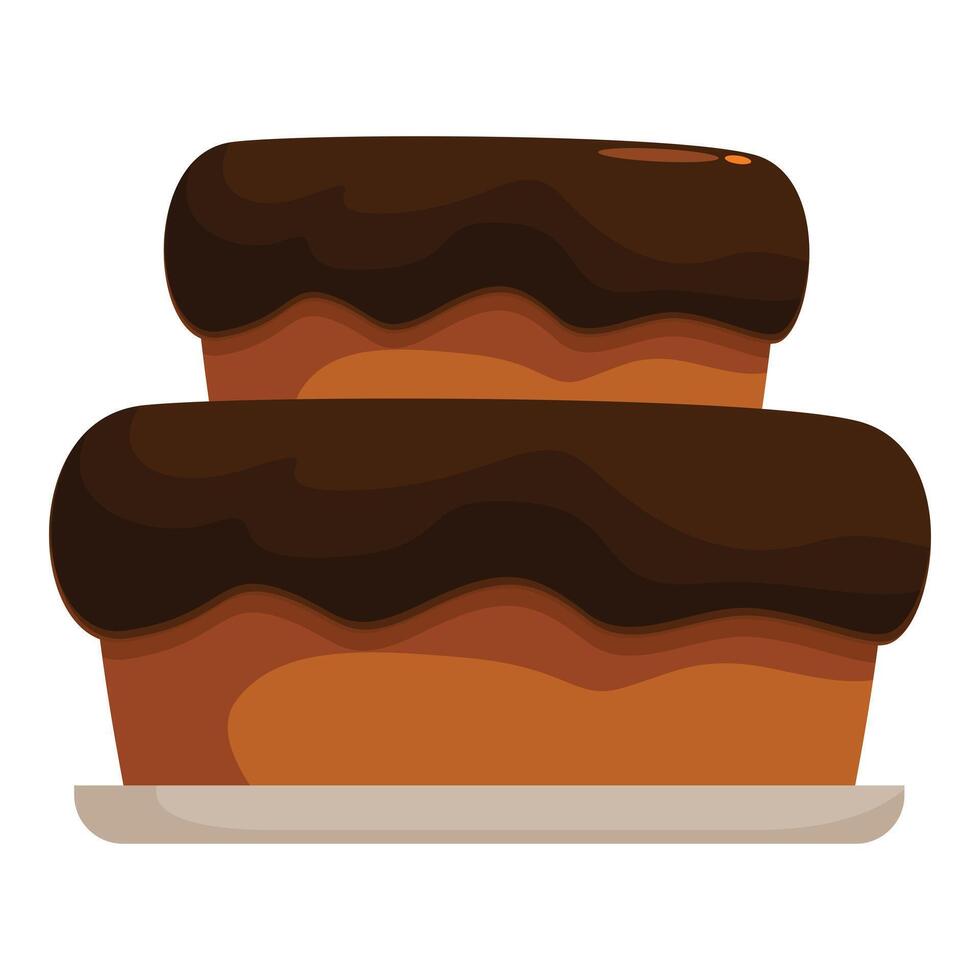 Two tier chocolate cake dripping with icing on plate vector