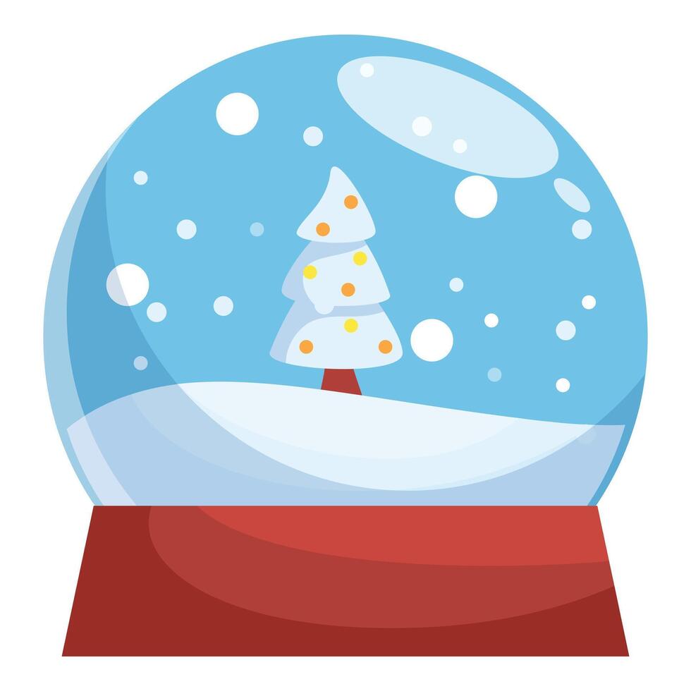 Christmas snow globe showing decorated pine tree covered in snow vector