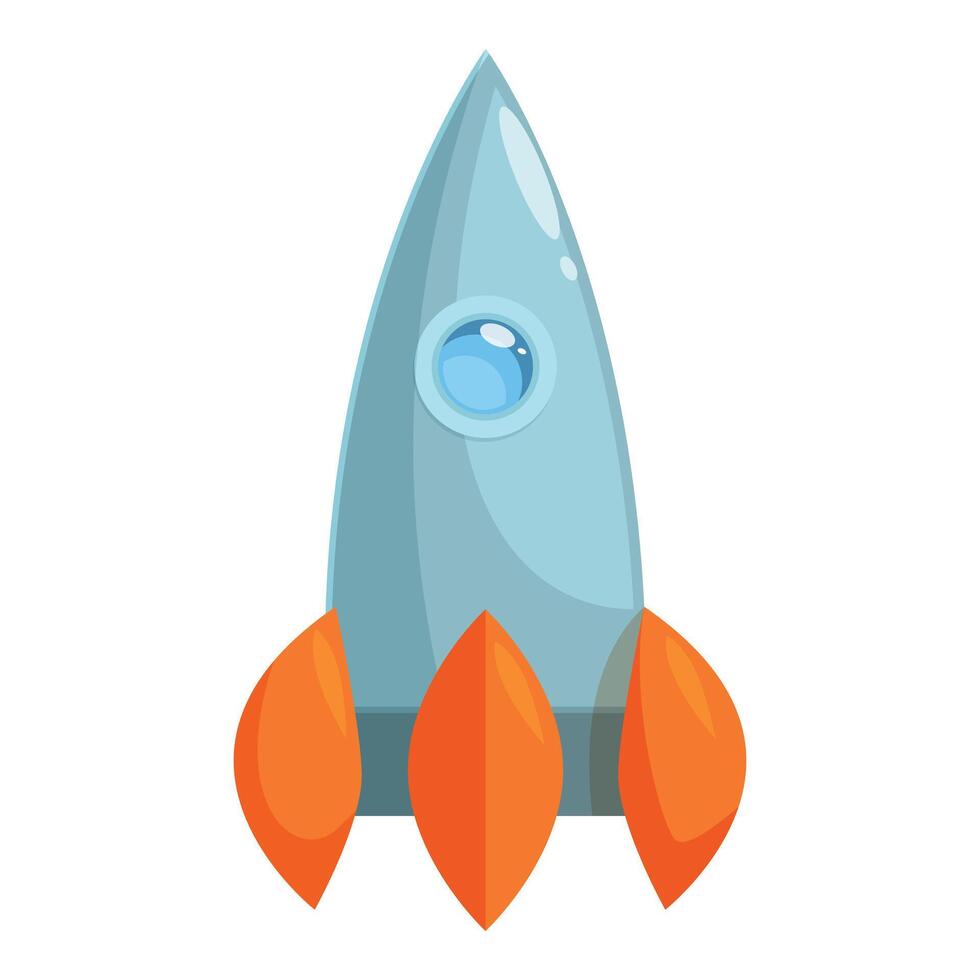 Cartoon spaceship flying in space with flames coming out of its engines vector