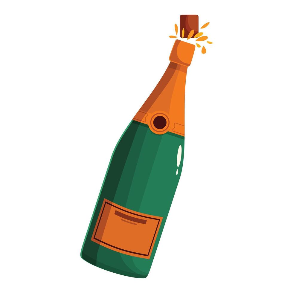 Green champagne bottle popping its cork, celebrating with sparkling wine vector