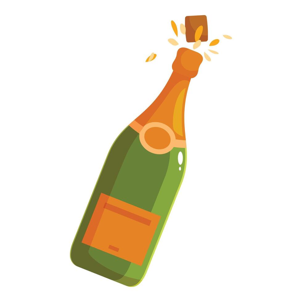 Green champagne bottle popping cork with golden label celebrating success vector
