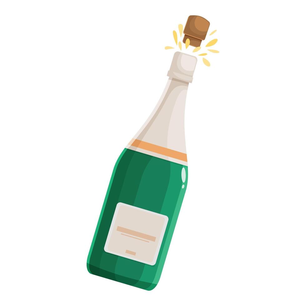 Green champagne bottle popping its cork with golden bubbles vector