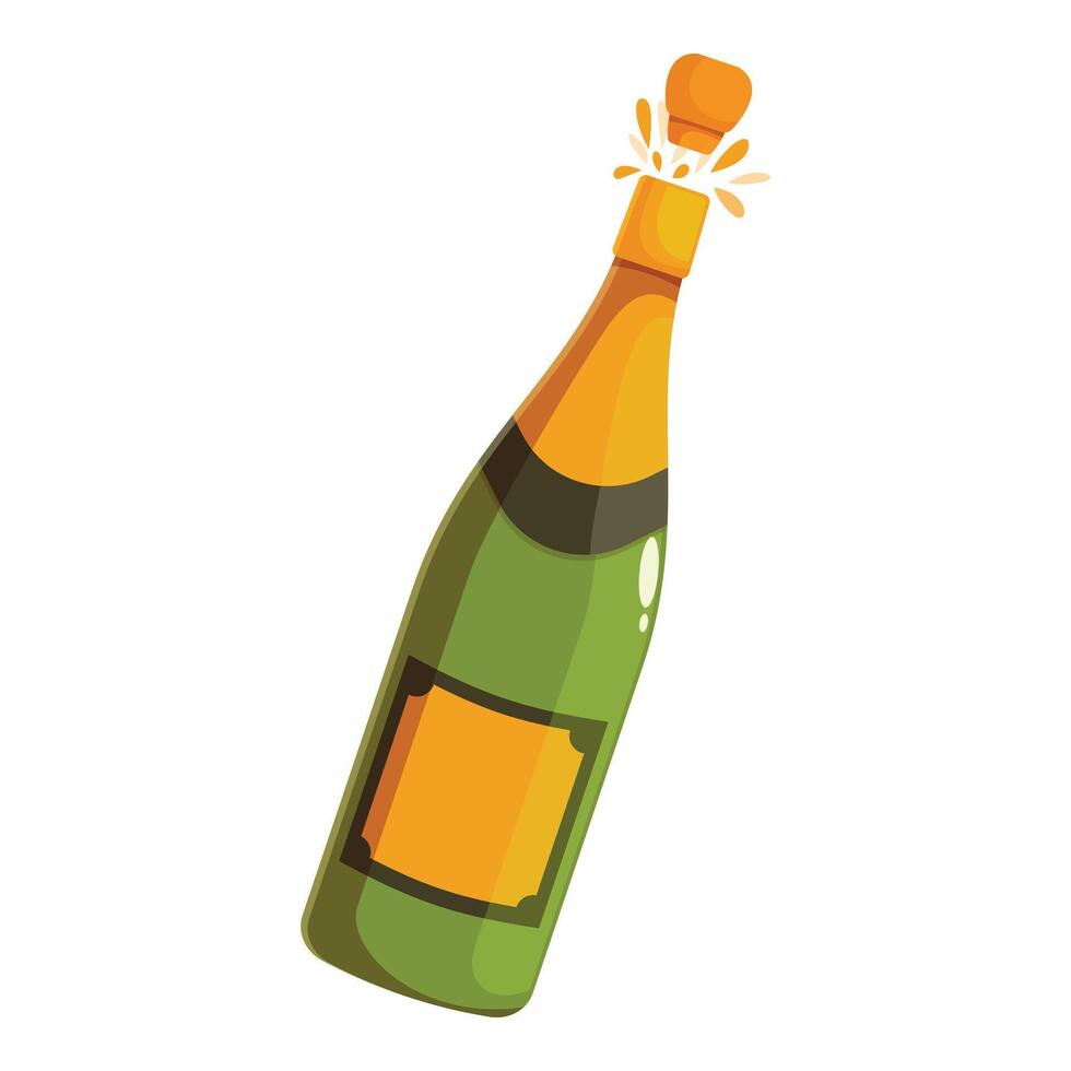 Green champagne bottle popping cork with golden label splashing vector