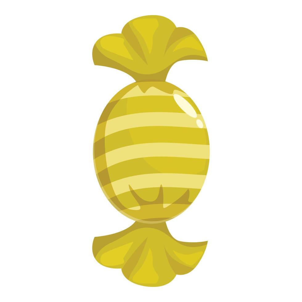 Yellow round candy with stripes wrapped in foil packaging vector