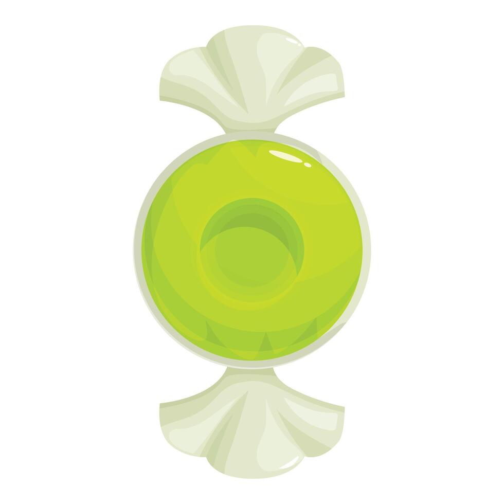 Round green candy with white wrapper showing delicious flavored center vector