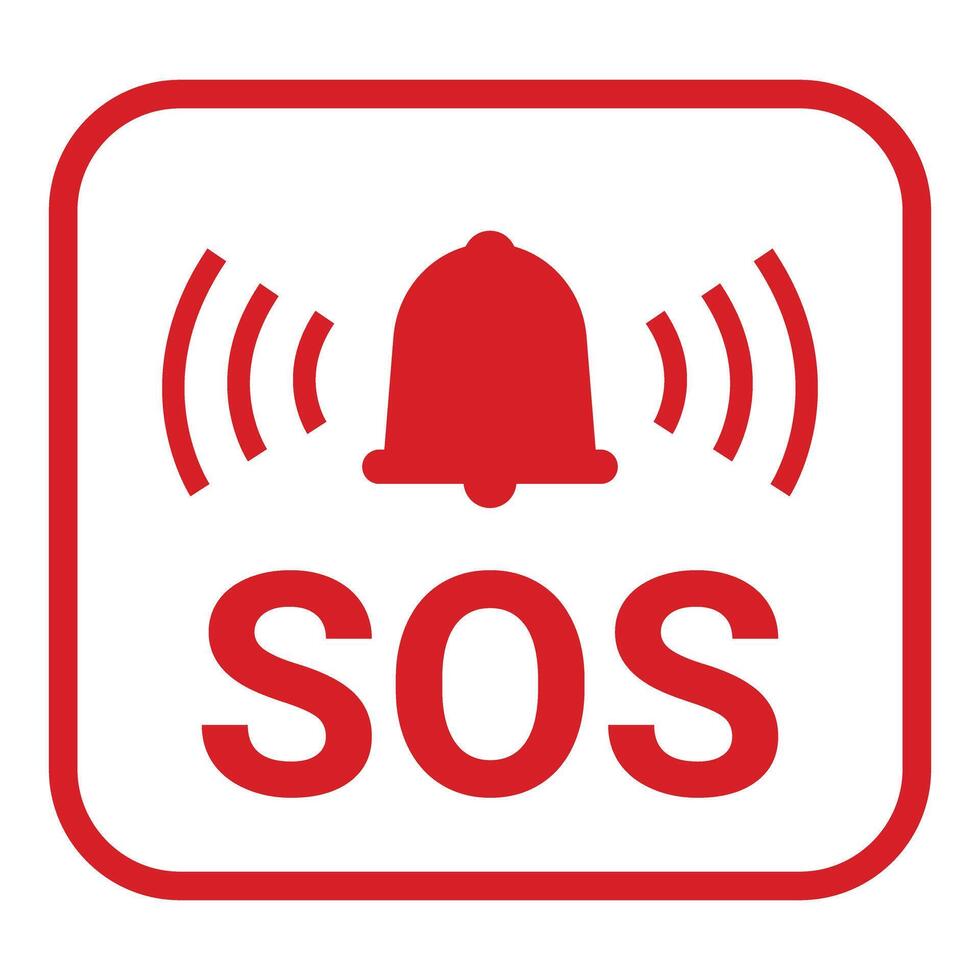 Red sos sign with ringing bell and sound waves vector