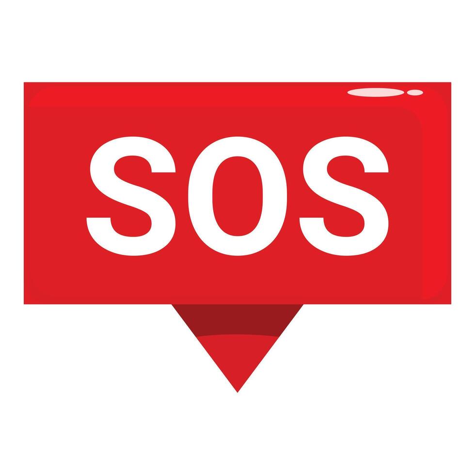 Red glossy pin showing sos message vector
