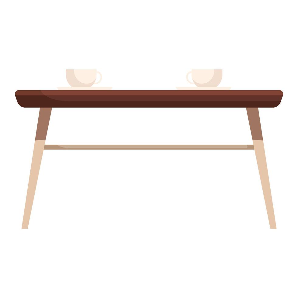 Empty wooden table with two cups standing on top vector