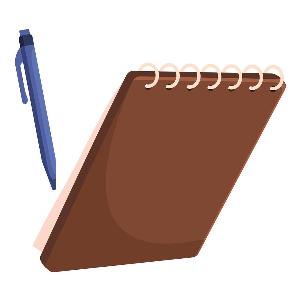 Blue pen lying near brown spiral notepad for writing vector