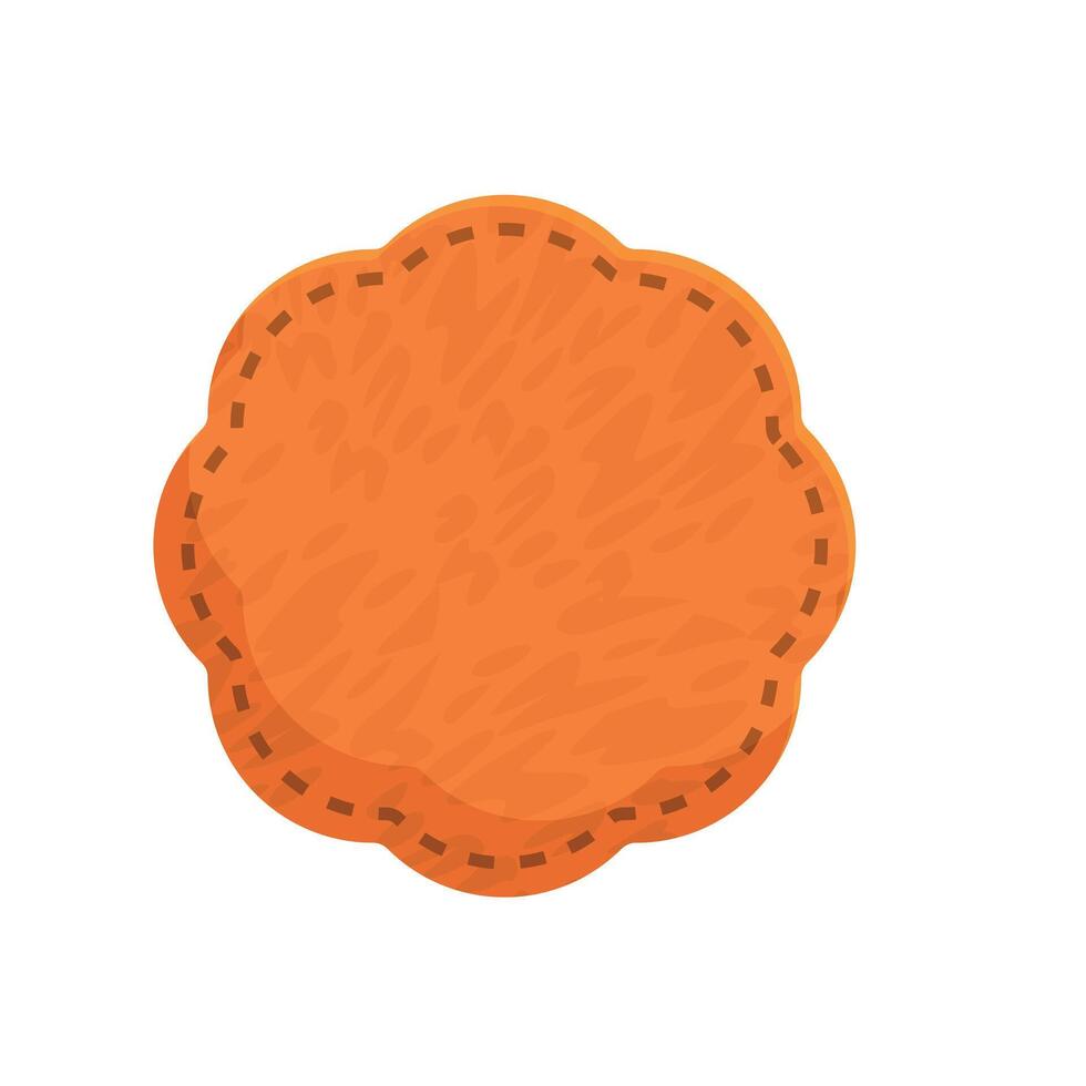 Round orange leather label with dotted stitching showing a textured surface vector