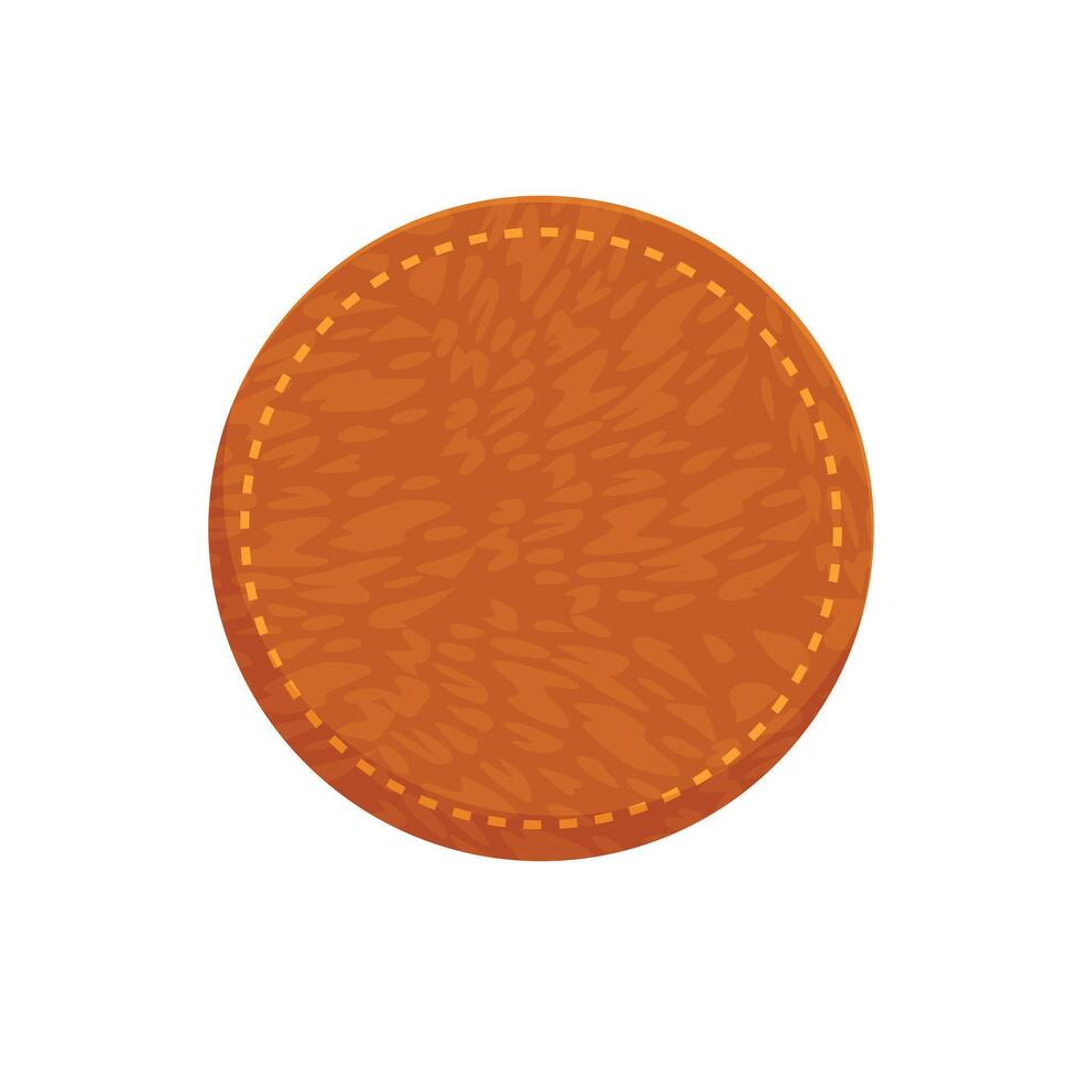 Round leather label with yellow stitches showing animal skin texture vector